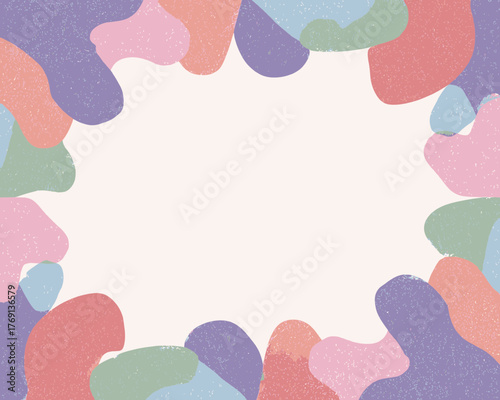 Moldura abstrata com formas orgânicas coloridas em tons pastel e textura sutil, fundo para design.