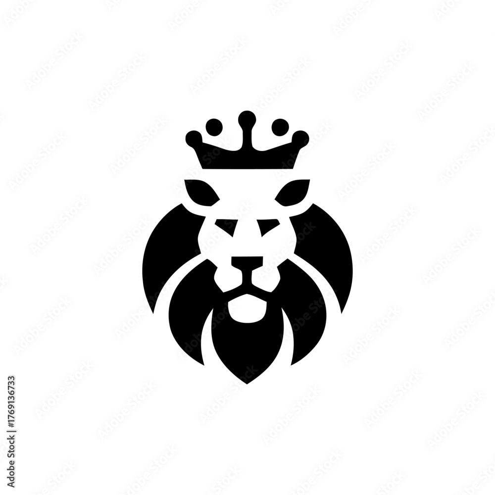 Naklejka premium Regal Lion Head with Crown Graphic Vector Icon