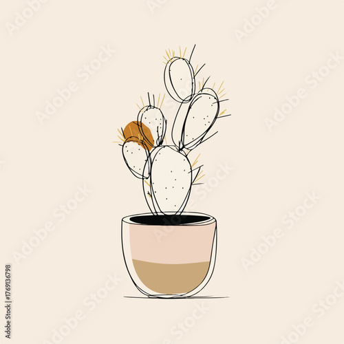 Elegant Cactus Line Drawing Illustration