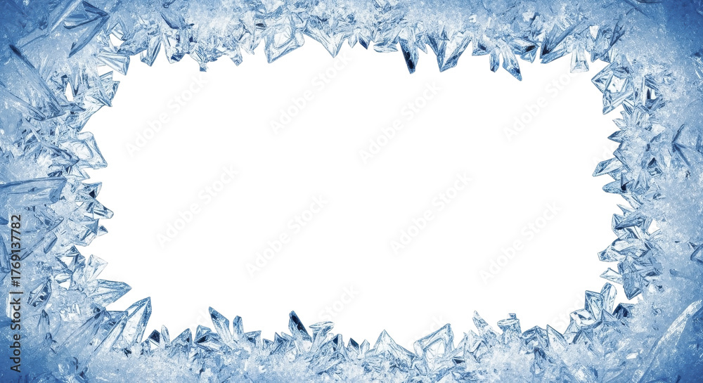 Fototapeta premium Winter frost ice crystals jagged frame on a transparent background, PNG image, PNG file, icy cold border