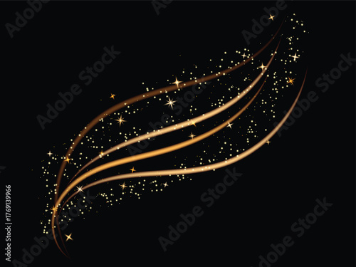 Golden glitter trail swoosh – luxury sparkle wave on black
