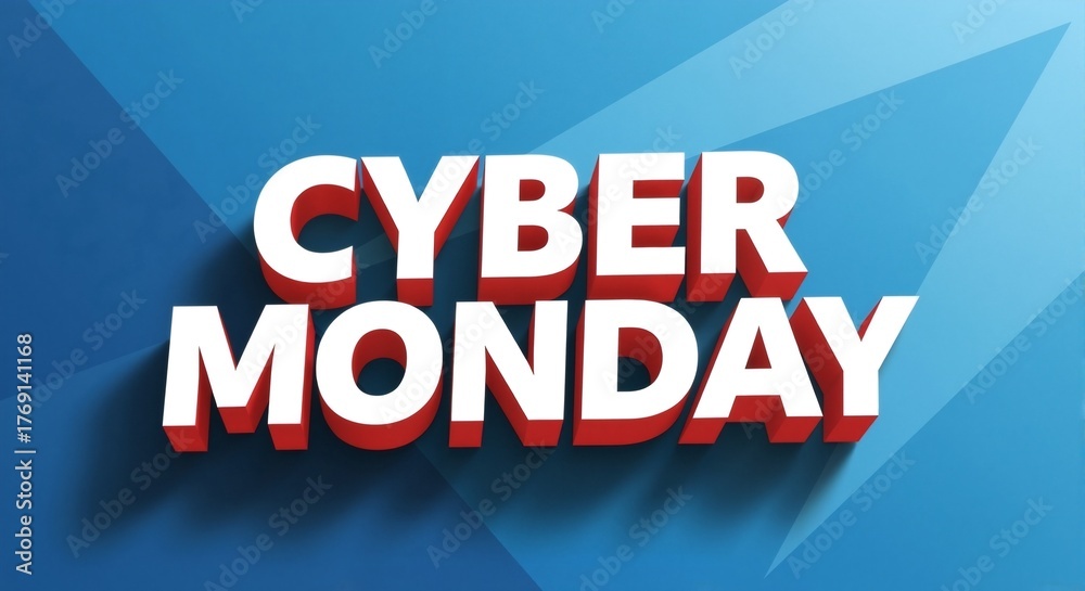 Obraz premium Bold 3D 'Cyber Monday' text on a modern geometric background. E-commerce sale and online shopping promotion concept for advertising