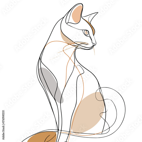 Sleek Cat One Line Abstract Vector