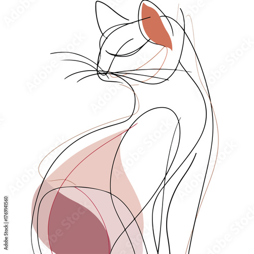 Elegant Single Line Cat Abstract Vector