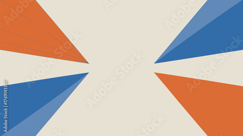 Abstract background featuring orange and blue triangular shapes converging towards the center space area