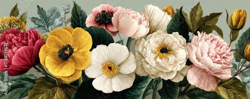 Close up view of checklist and wedding invitations concept. A vibrant collection of blooming flowers in various colors.