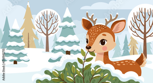 deer feeding in snow