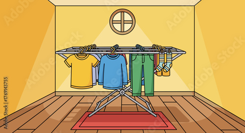 Clothes drying on indoor rack
