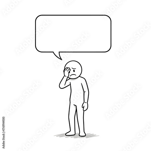 Monochrome minimalist vector of a sad and disappointed stick figure sitting with a dark shaded mood.