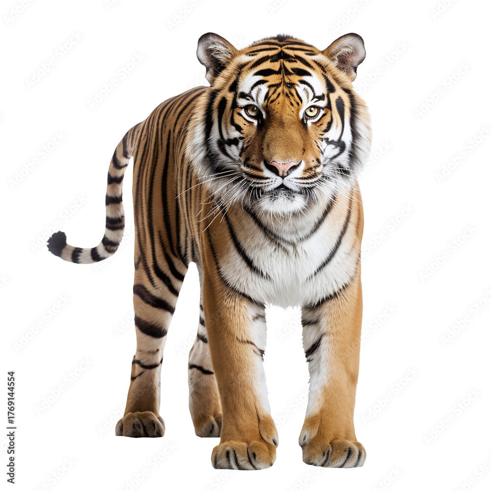 Fototapeta premium Tiger full body, front view with transparent background, smooth blur edge