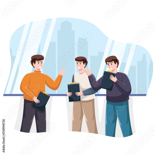 Young Professionals Collaborating in a Modern Office with a City Skyline View