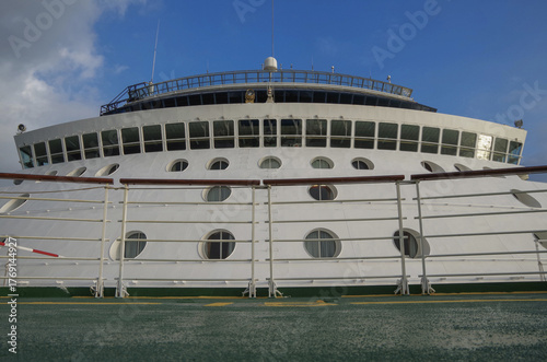 Detail and close up of bridge and superstructure of modern cruiseship cruise ship liner	
