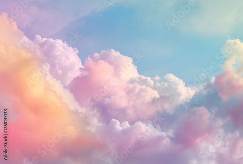 Pastel Colored Clouds Against Blue Sky Background