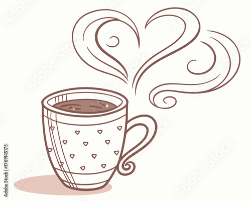 A cup of coffee with heart shaped steam