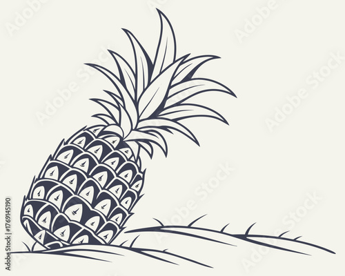A pineapple with leaves and thorns drawing