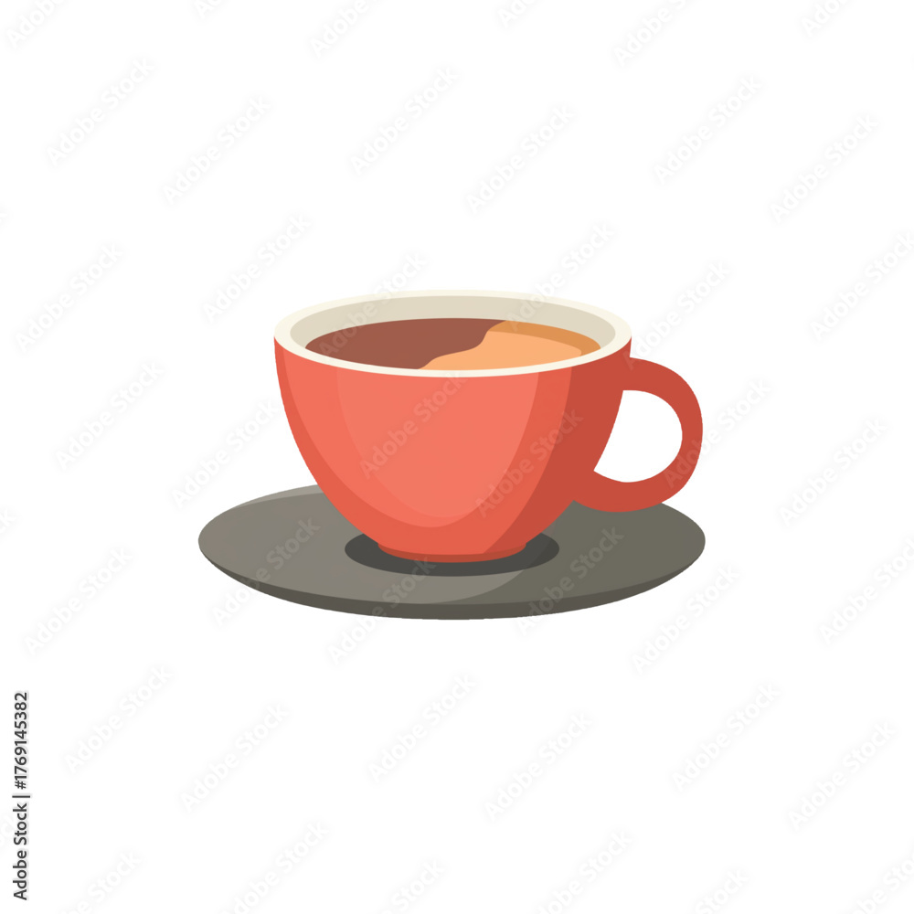 Obraz premium flat 2D icon vector illustrator of hot tea in teacup with saucer, with copy space, white background