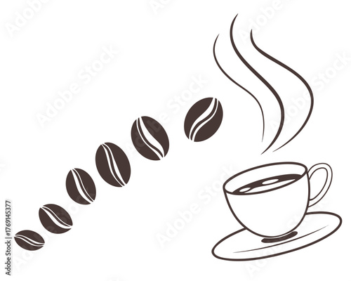 Coffee cup with coffee beans and steam