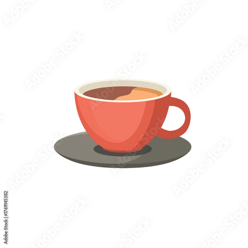 flat 2D icon vector illustrator of hot tea in teacup with saucer, with copy space, white background