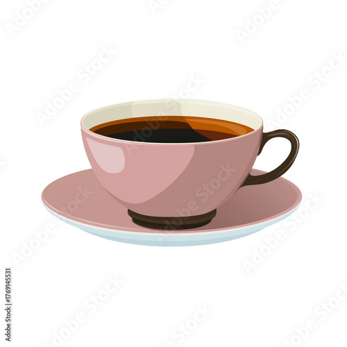 flat 2D icon vector illustrator of hot tea in teacup with saucer, with copy space, white background