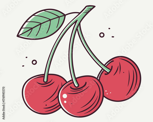 Illustration of three cherries with a leaf
