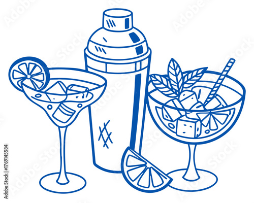 Illustration of cocktails with shaker