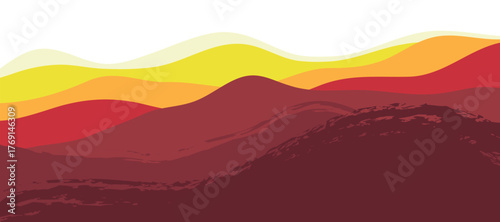 Multicolored mountain panorama, translucent waves, abstract colored glass shapes, modern background, Flat design illustration of mountains