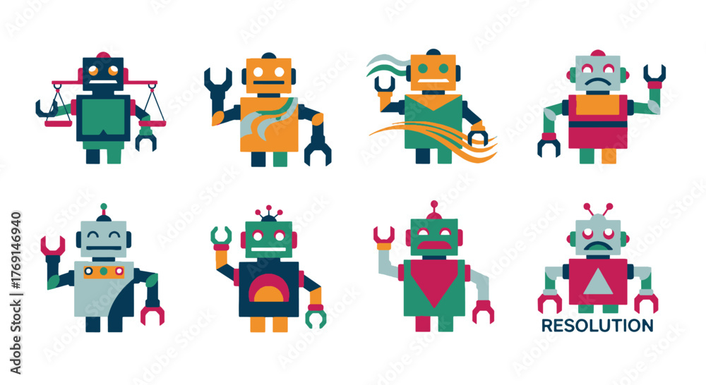 Naklejka premium Playful and expressive robot emoji collection representing advanced AI and robotic themes for digital communication