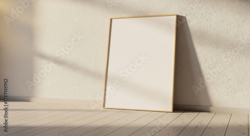 Blank Frame Mockup Leaning Against Wall with Warm Sunlight Shadows