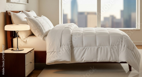 Clean White Bedding in Modern Urban Bedroom - Comfortable and Inviting for Restful Sleep