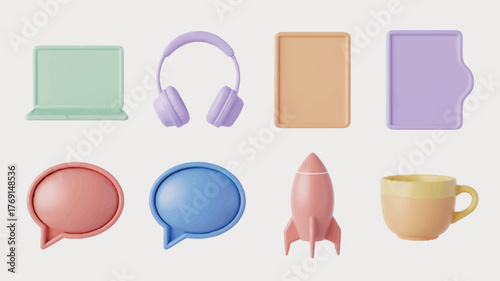 Colorful icons representing health home communication achievement and routine on a clean white