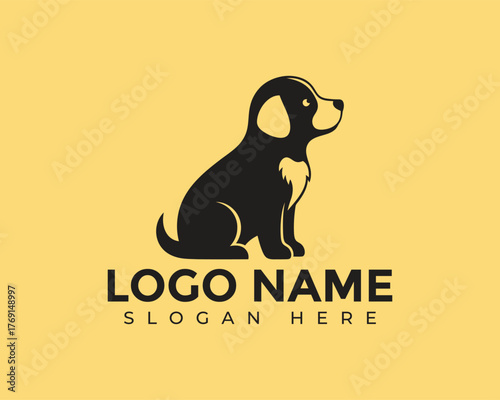 A charming logo design featuring a cute puppy sitting, ideal for a pet store, grooming salon, or dogwalking service, radiating warmth and approachability