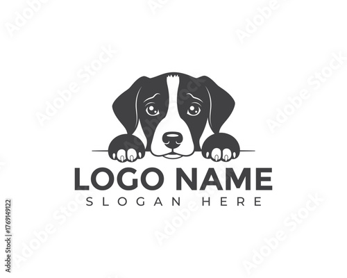 A sad dog logo design isolated on white background, featuring a puppy with a melancholic expression, conveying a sense of empathy and animal welfare for related businesses