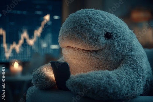 Nighttime fun: whale's smartphone discovery. Crypto money truth. Cryptocurrency as rebellion or illusion in the modern economy. Exuberant delight. Altcoin trading rules.