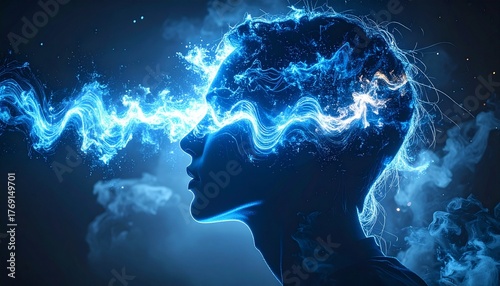 Cinematic Silhouette Head with Storm of Sound Waves Symbolizing Anxiety