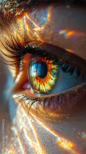 Glowing Human Eye Reflecting Concentric Waves of Anxiety