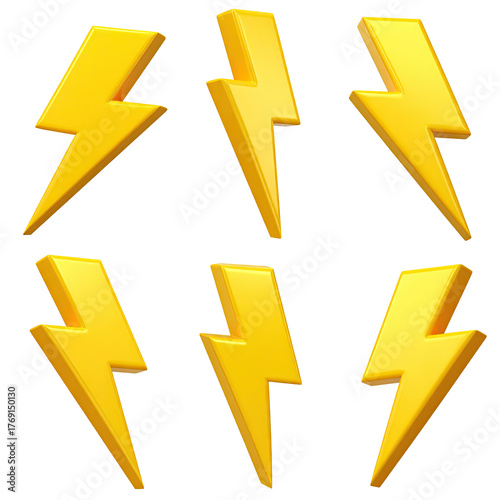 Six yellow lightning bolts icons on a black backdrop