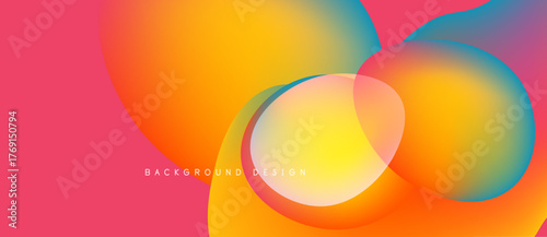 Abstract vibrant background. Overlapping circles create dynamic colorful flow. Gradient shades blend smoothly, offering modern aesthetic.