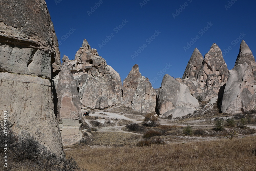 Fototapeta premium Volcanic Rock Formations and Cave Houses in Cappadocia, Turkey