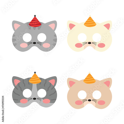 Cat birthday mask collection cartoon icon illustration