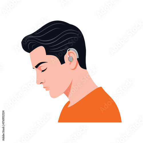 Man with Hearing Aid Vector Illustration of a Person with Auditory Assistance