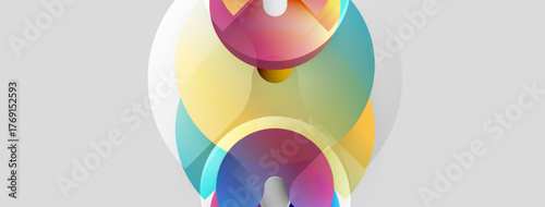 Abstract colorful circles overlap, creating dynamic visual effect. Soft gradients, smooth transitions define composition. Light highlights add depth.