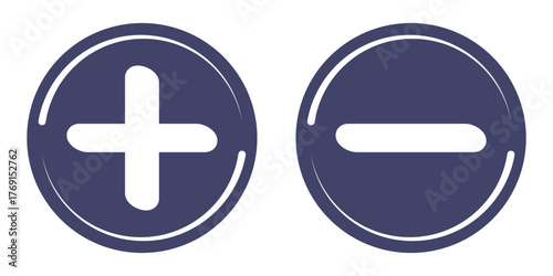 Plus minus vector sign icon set. Add and remove round button icons with plus and minus symbols. addition and subtraction sign.