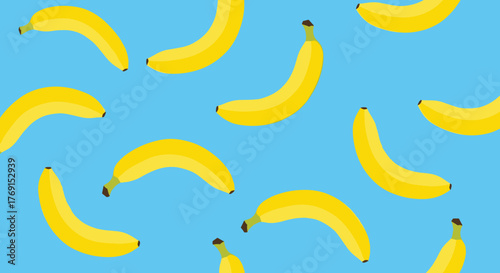Cheerful seamless pattern featuring yellow ripe bananas randomly placed against a solid sky blue backdrop.