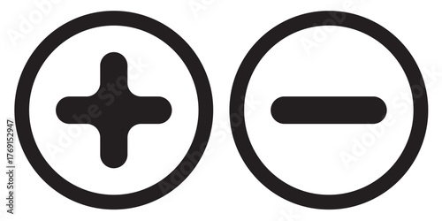 Plus minus vector sign icon set. Add and remove round button icons with plus and minus symbols. addition and subtraction sign.