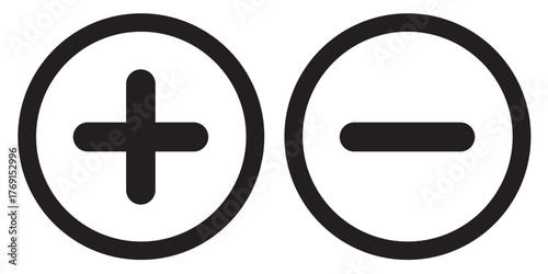 Plus minus vector sign icon set. Add and remove round button icons with plus and minus symbols. addition and subtraction sign.