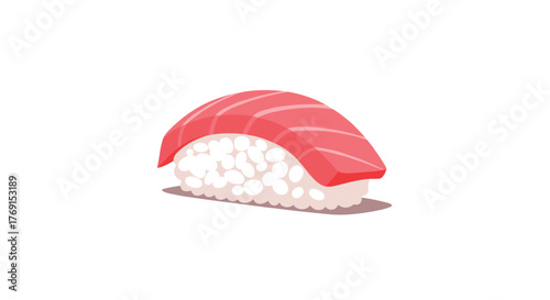 A fresh piece of maguro nigiri sushi, featuring a vibrant red tuna slice over perfectly formed white rice, presented with a clean and modern minimalist aesthetic.