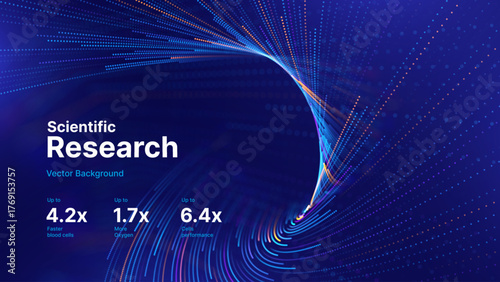 Technology Digital Particles Flow Background with Blue Glowing Data Lines for Science Research, AI Artificial Intelligence, and Big Data Presentation. Futuristic Abstract Vector Illustration.