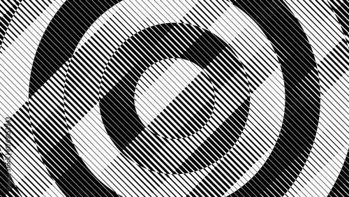 Trippy Radial Wave Optical Illusion Circle with Striped Lines. Circular Op Art Element with Geometric Black and White Pattern. Abstract Visual Interference Doppler Effect. Vector Illustration.