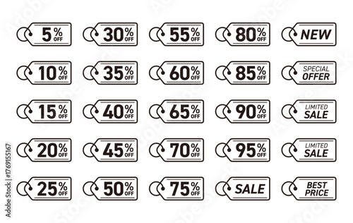 セールタグ・割引アイコンセット（25種類・シンプル）