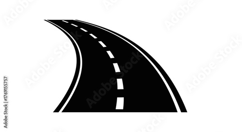A simple black and white illustration of a curving road section